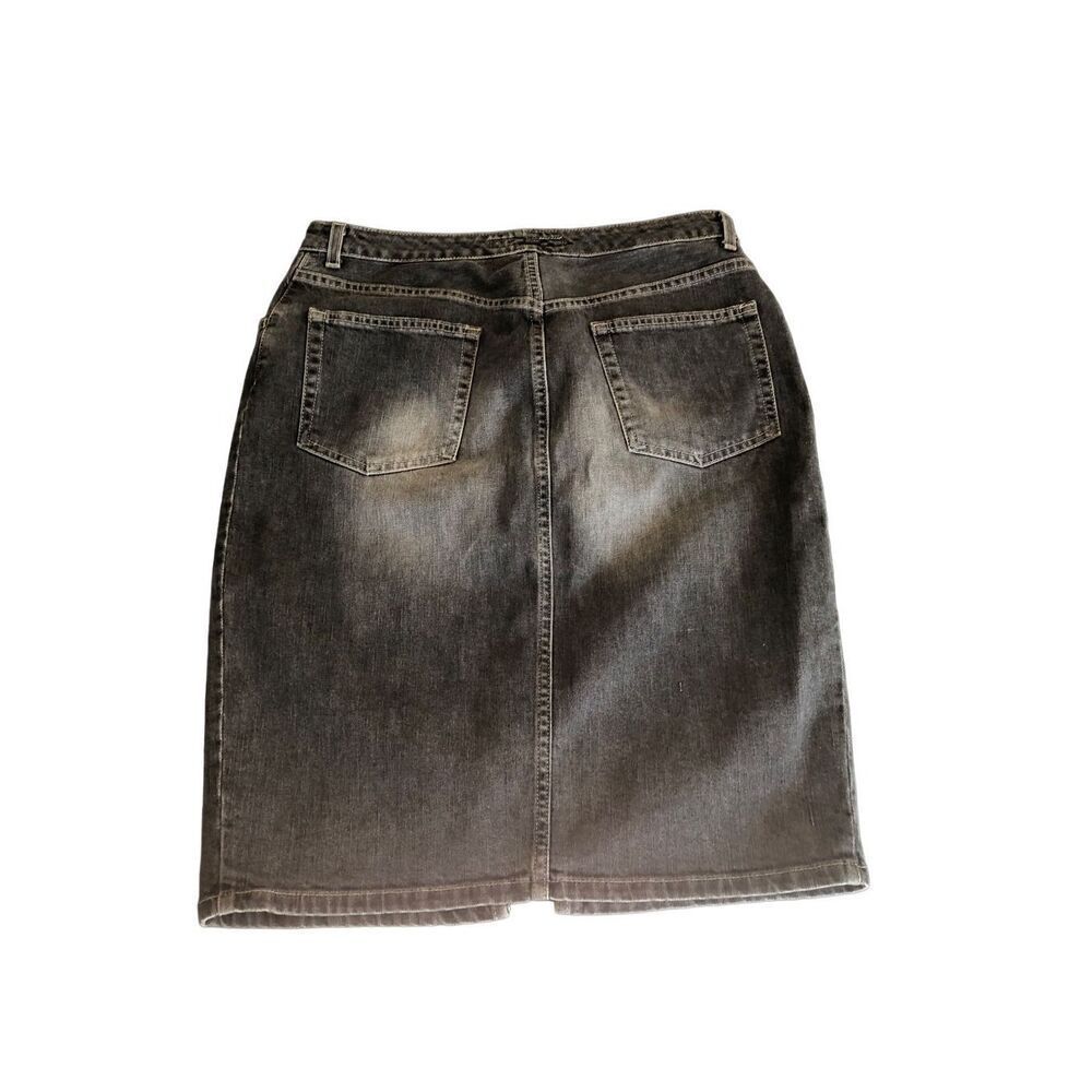 Vintage FCUK French Connection Black Denim Knee Length Skirt Y2K 10